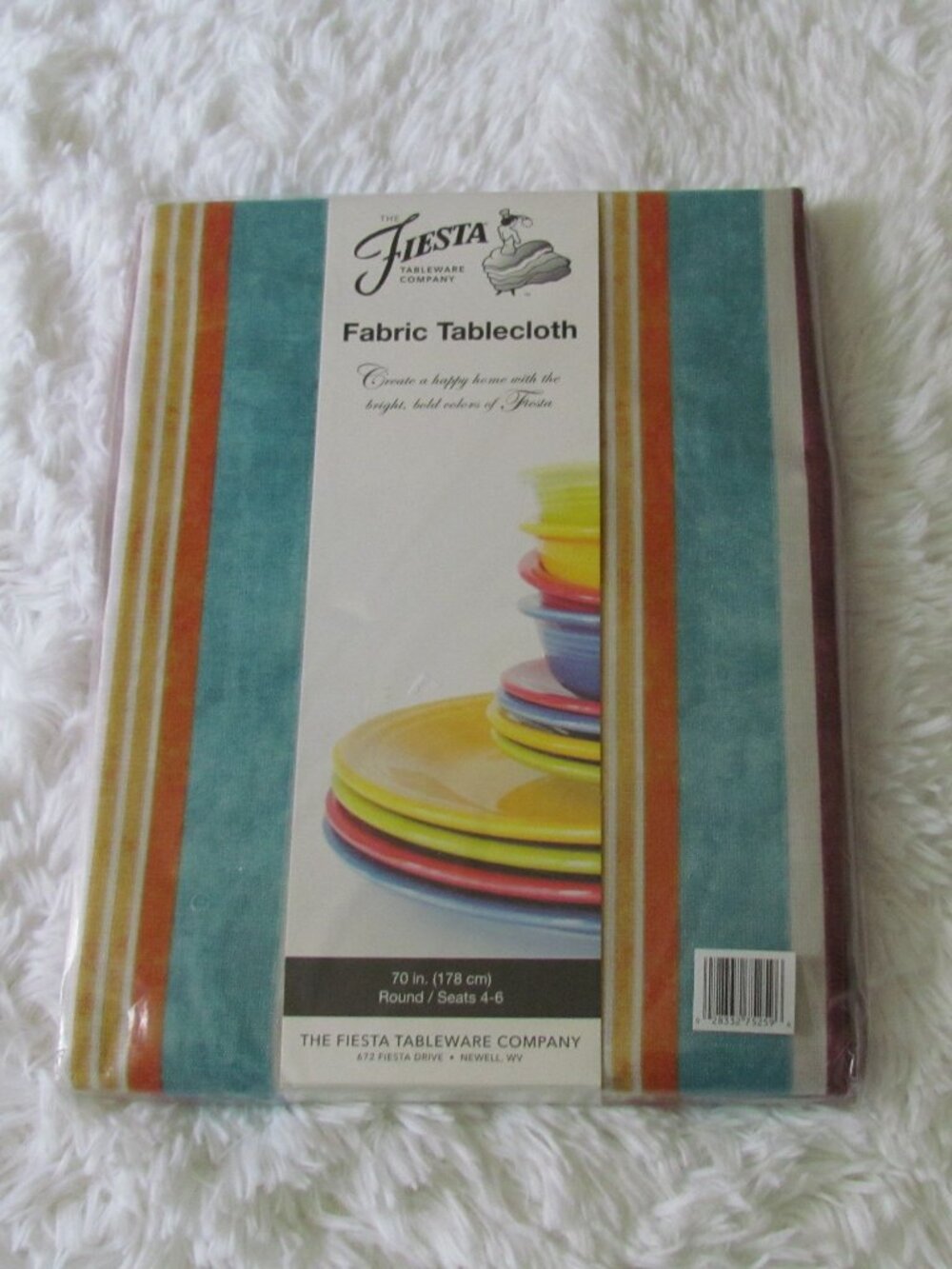 Fiesta Colorful Striped Fabric 70 Inch Round Tablecloth NEW